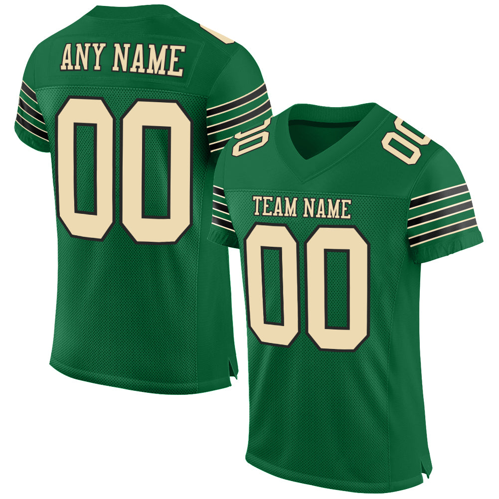 Custom Kelly Green Cream-Black Mesh Authentic Football Jersey - Main View