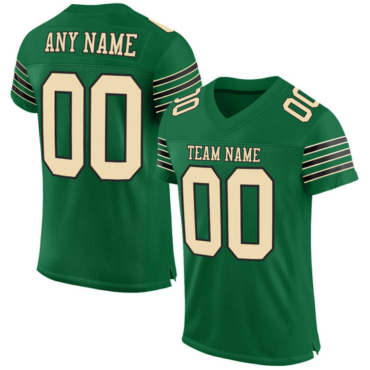 Custom Kelly Green Cream-Black Mesh Authentic Football Jersey - Main View
