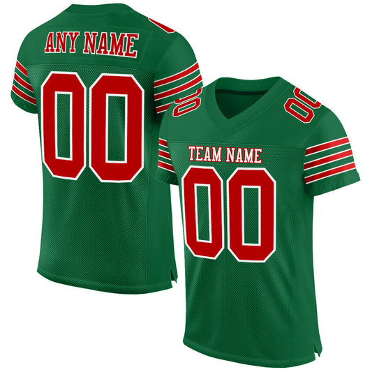 Custom Kelly Green Red-White Mesh Authentic Football Jersey - Main View