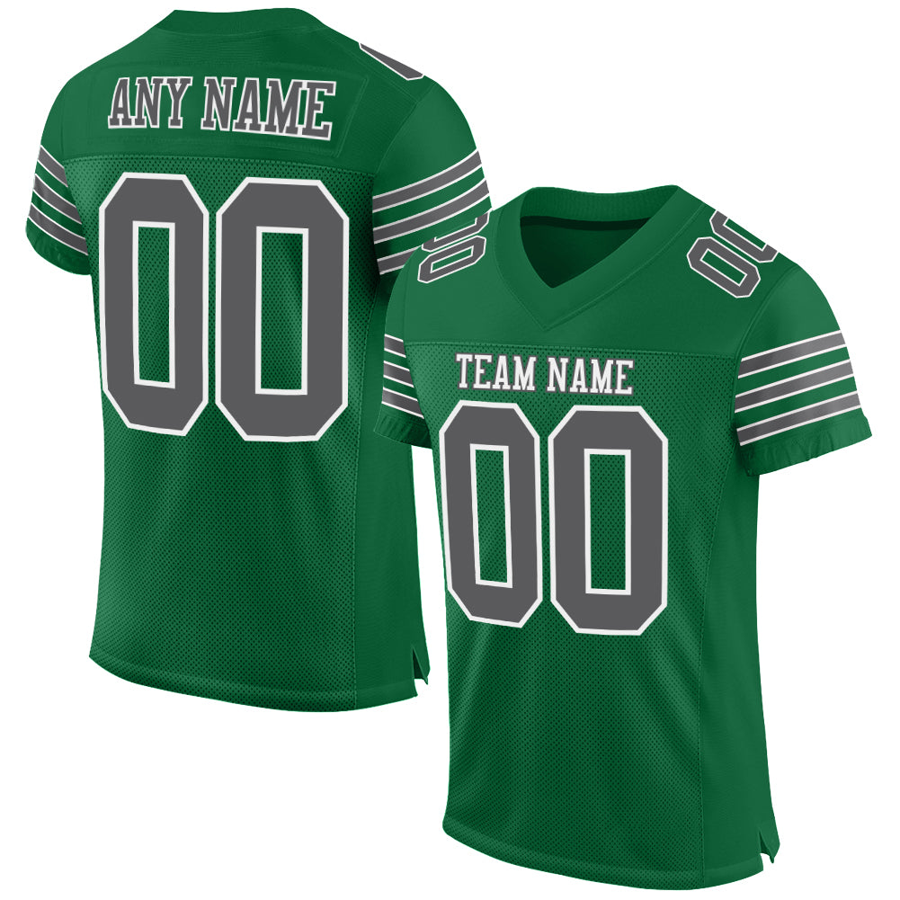 Custom Kelly Green Steel Gray-White Mesh Authentic Football Jersey - Main View