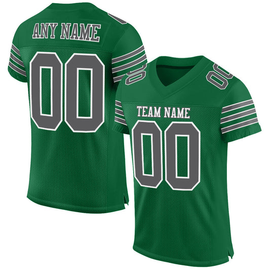 Custom Kelly Green Steel Gray-White Mesh Authentic Football Jersey - Main View