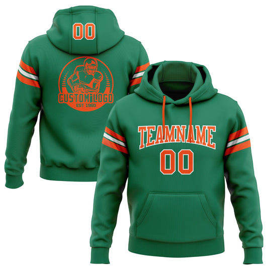 Custom Stitched Kelly Green Orange-White Football Pullover Sweatshirt Hoodie - Main View