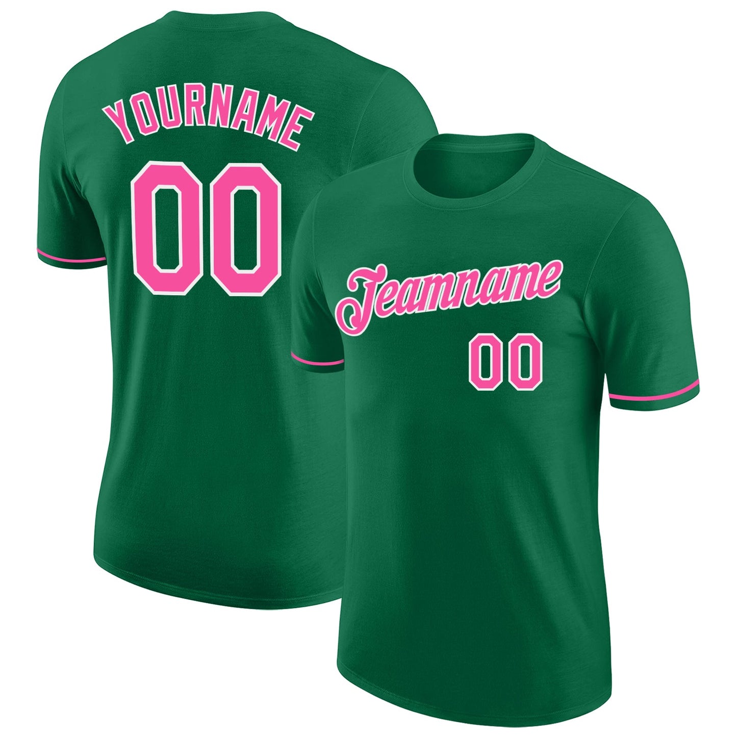 Custom Kelly Green Pink-White Performance T-Shirt - Main View