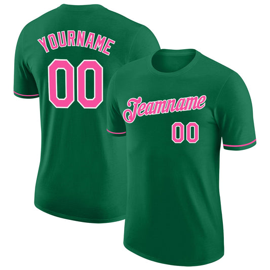 Custom Kelly Green Pink-White Performance T-Shirt - Main View