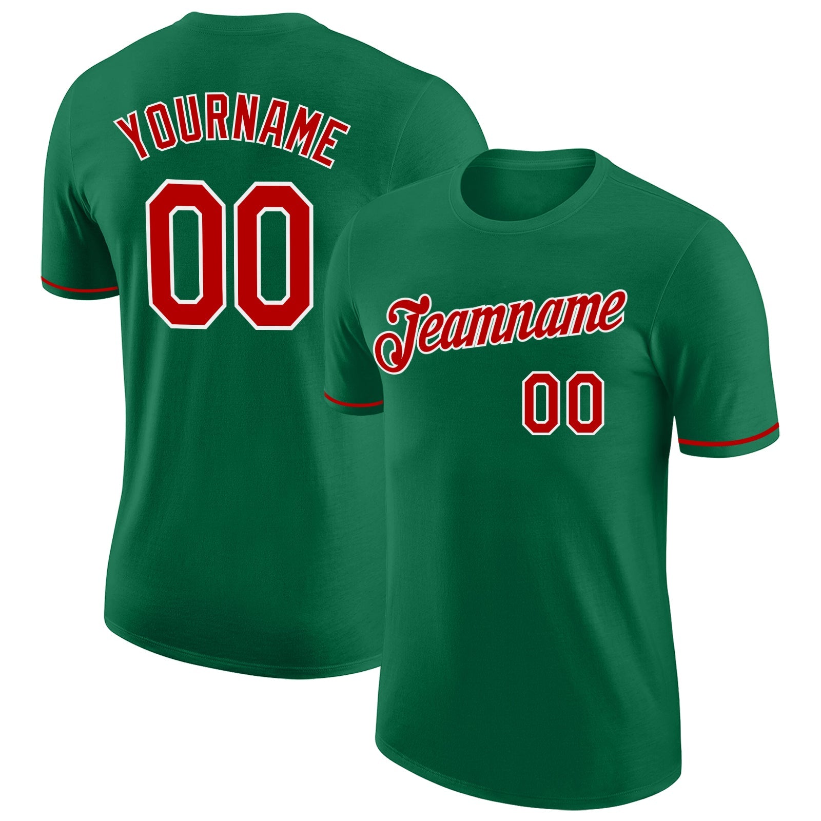 Custom Kelly Green Red-White Performance T-Shirt - Main View