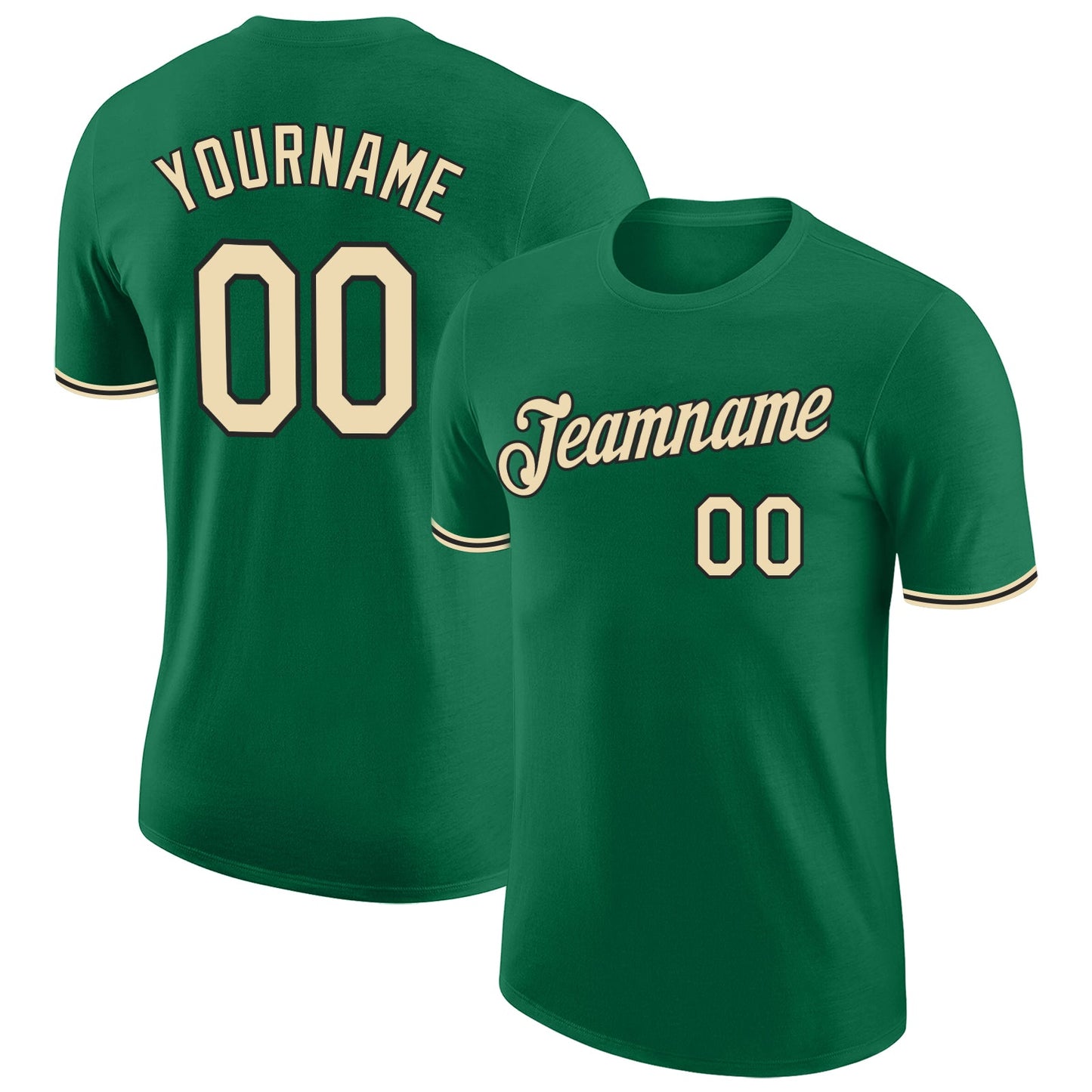 Custom Kelly Green Cream-Black Performance T-Shirt - Main View