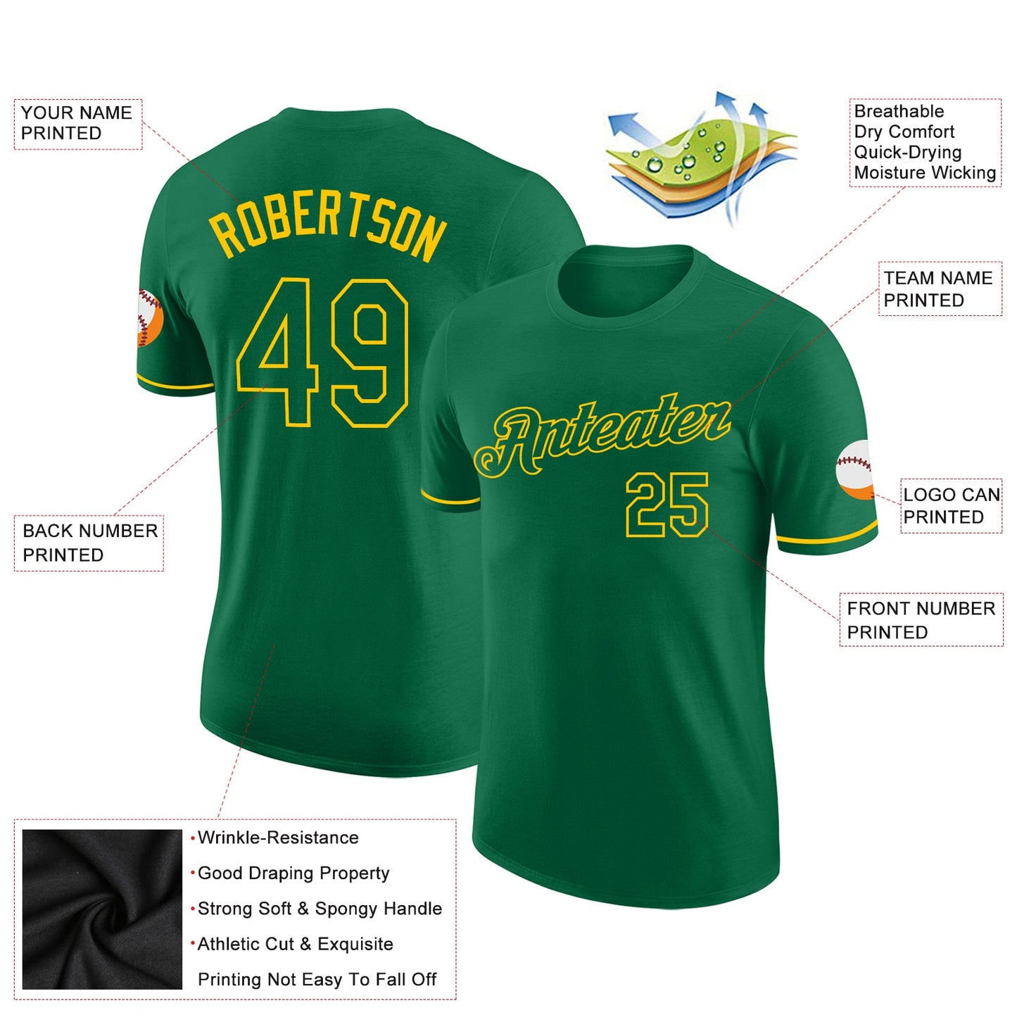 Custom Kelly Green Kelly Green-Gold Performance T-Shirt view 2