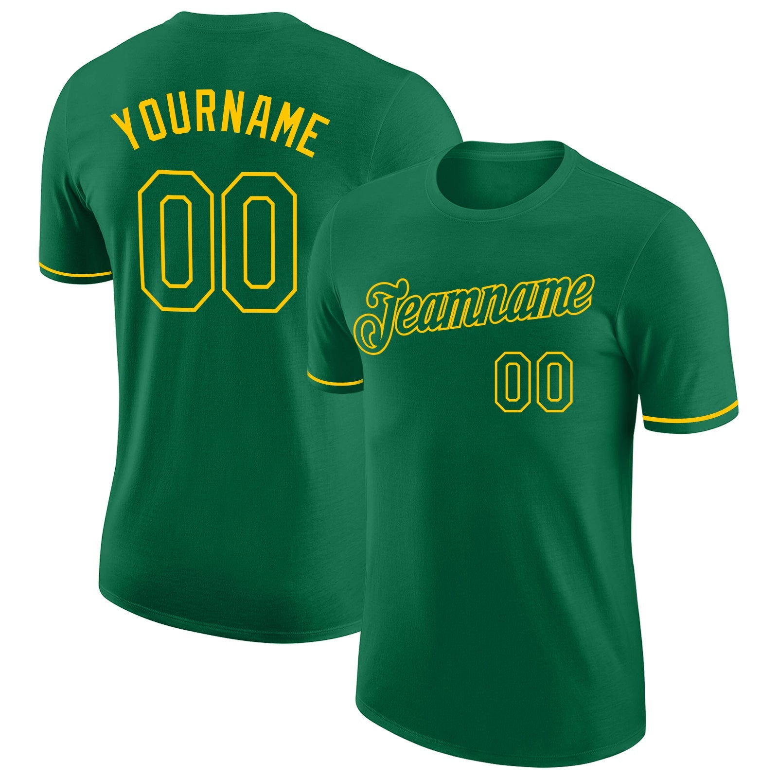 Custom Kelly Green Kelly Green-Gold Performance T-Shirt - Main View