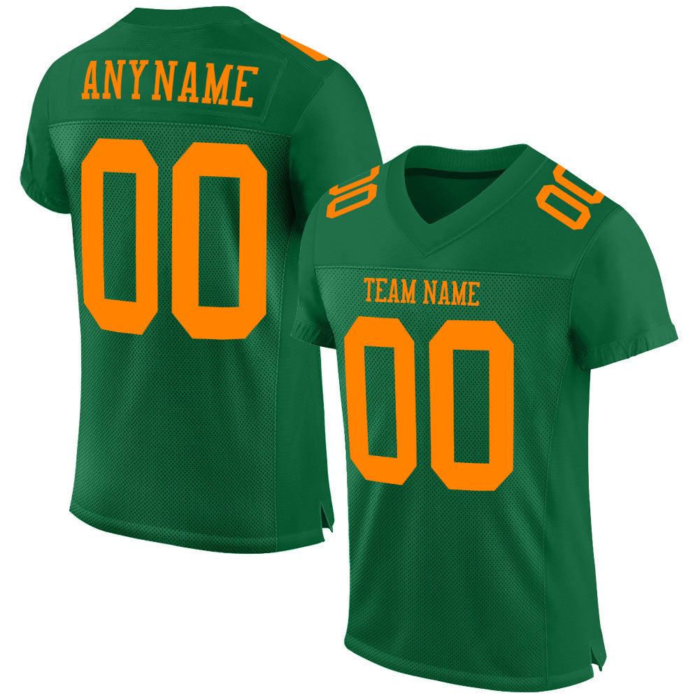 Custom Kelly Green Bay Orange Mesh Authentic Football Jersey - Main View