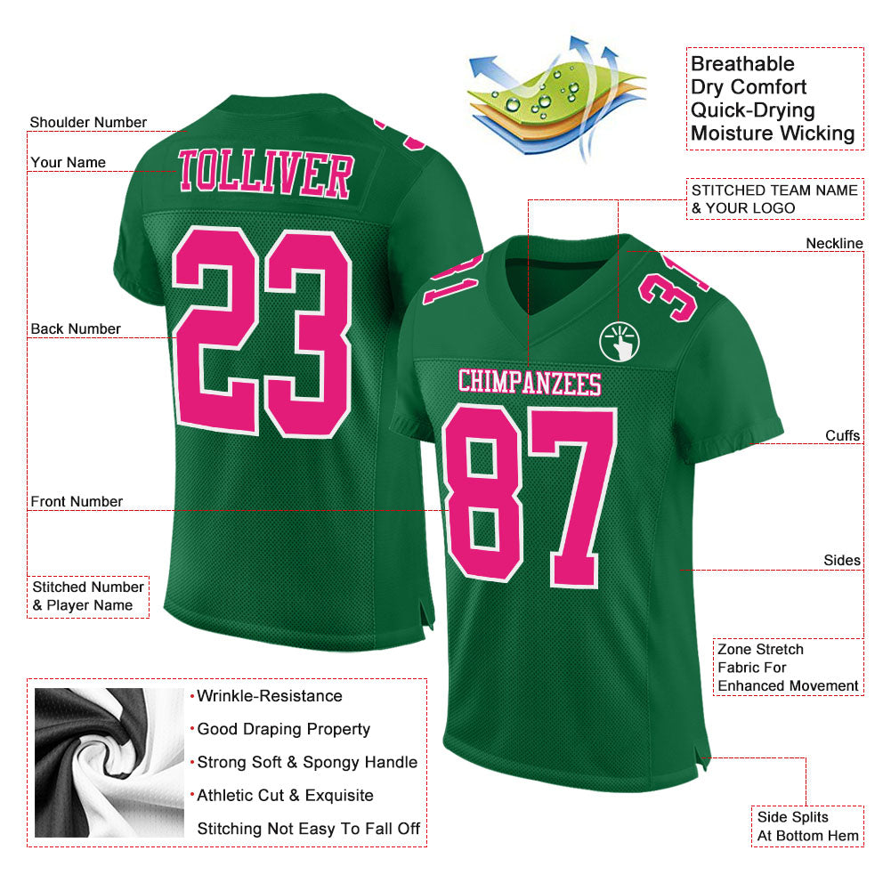 Custom Kelly Green Hot Pink-White Mesh Authentic Football Jersey view 2