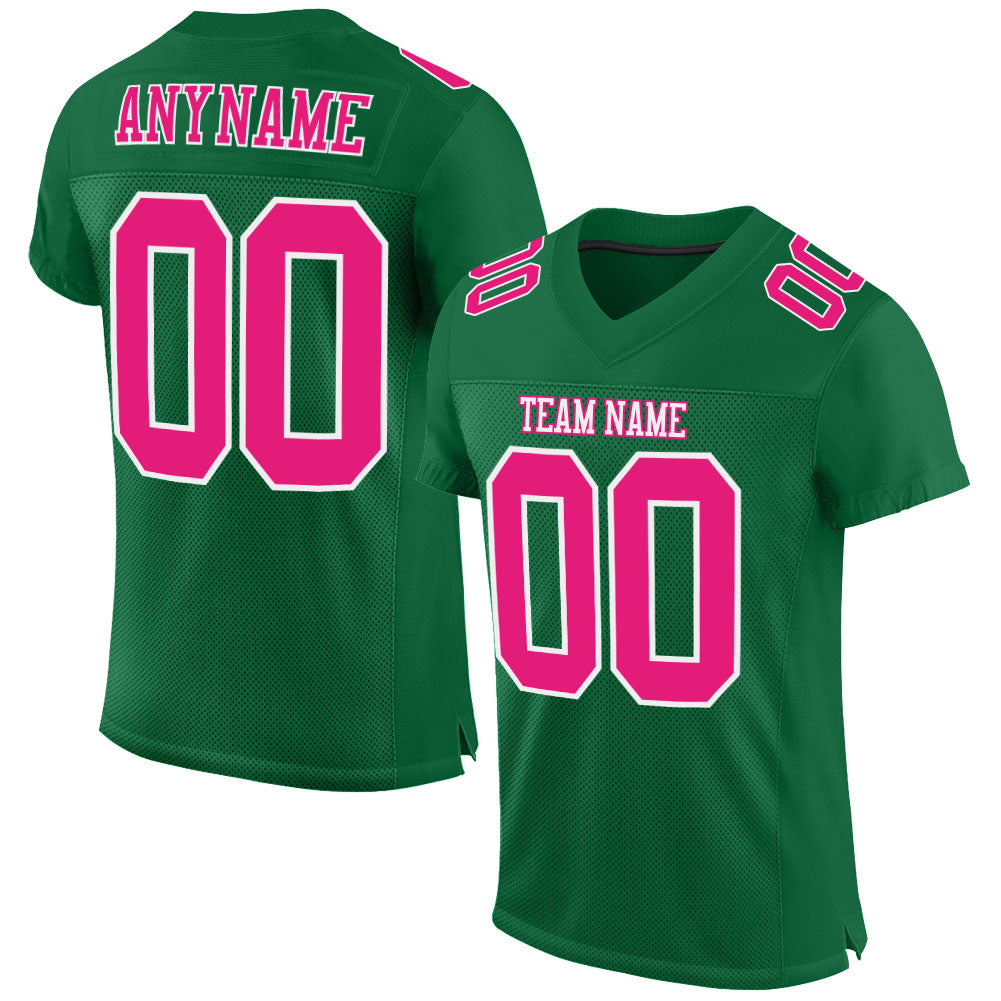 Custom Kelly Green Hot Pink-White Mesh Authentic Football Jersey - Main View