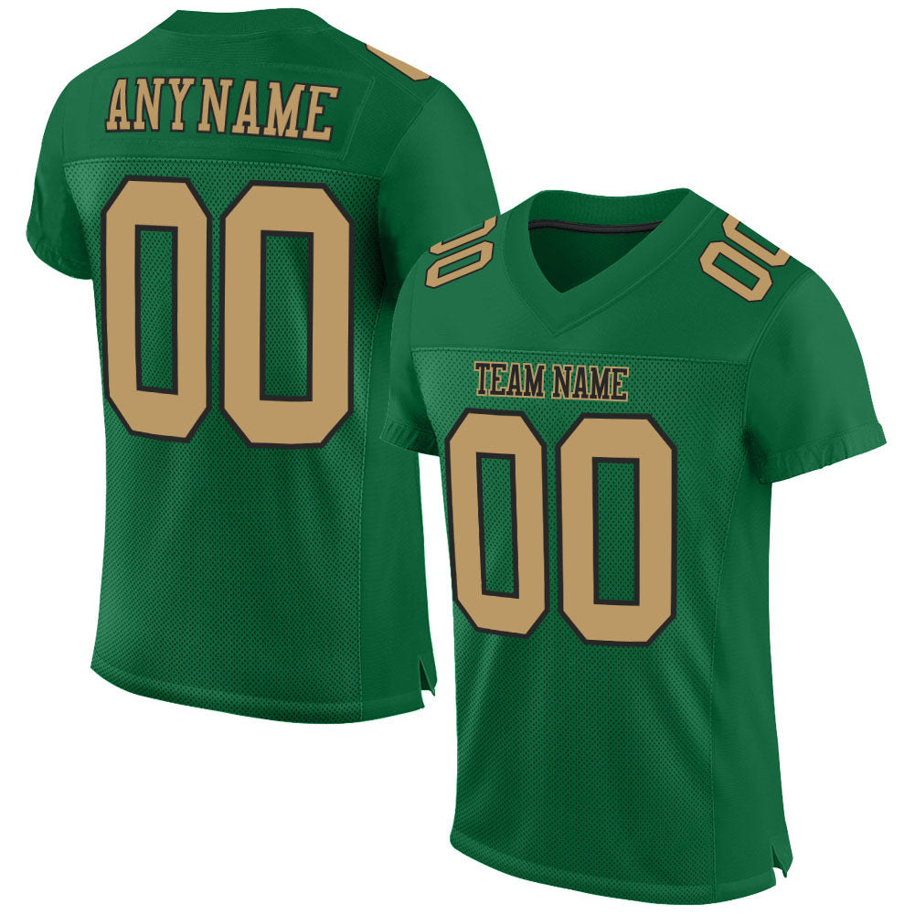 Custom Kelly Green Old Gold-Black Mesh Authentic Football Jersey - Main View