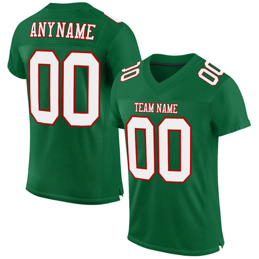 Custom Kelly Green White-Red Mesh Authentic Football Jersey - Main View