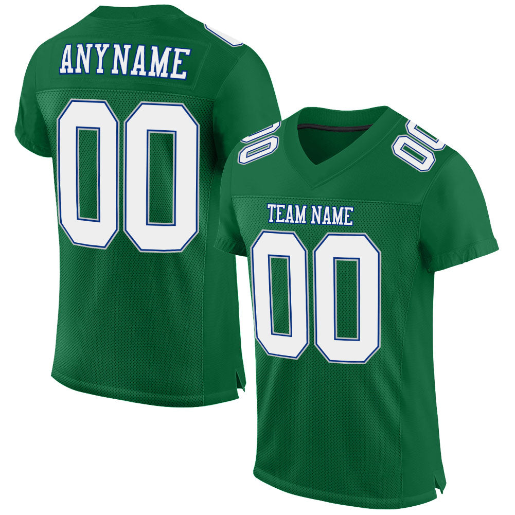 Custom Kelly Green White Royal-Gray Mesh Authentic Football Jersey - Main View