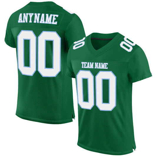 Custom Kelly Green White-Light Blue Mesh Authentic Football Jersey - Main View