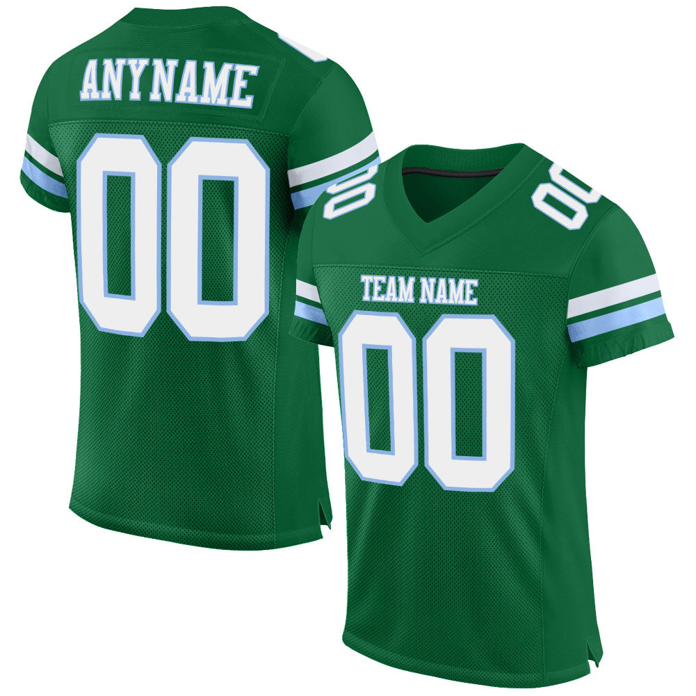 Custom Kelly Green White-Light Blue Mesh Authentic Football Jersey - Main View