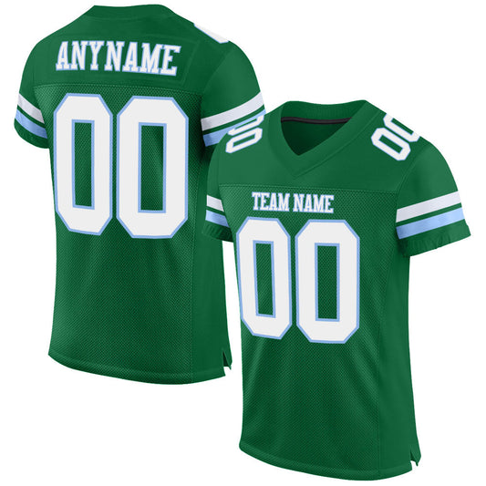 Custom Kelly Green White-Light Blue Mesh Authentic Football Jersey - Main View
