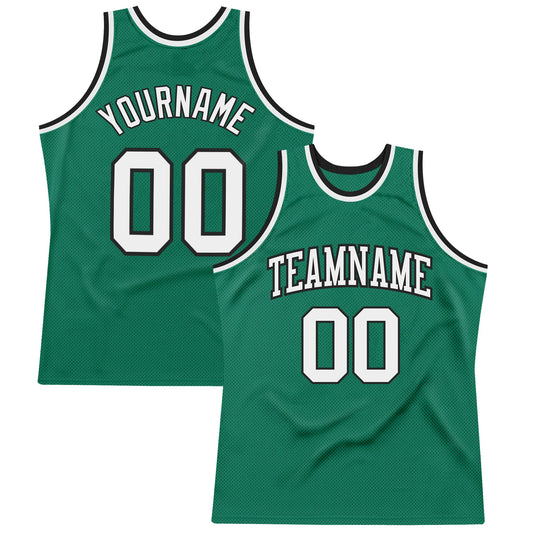Custom Kelly Green White-Black Authentic Throwback Basketball Jersey - Main View