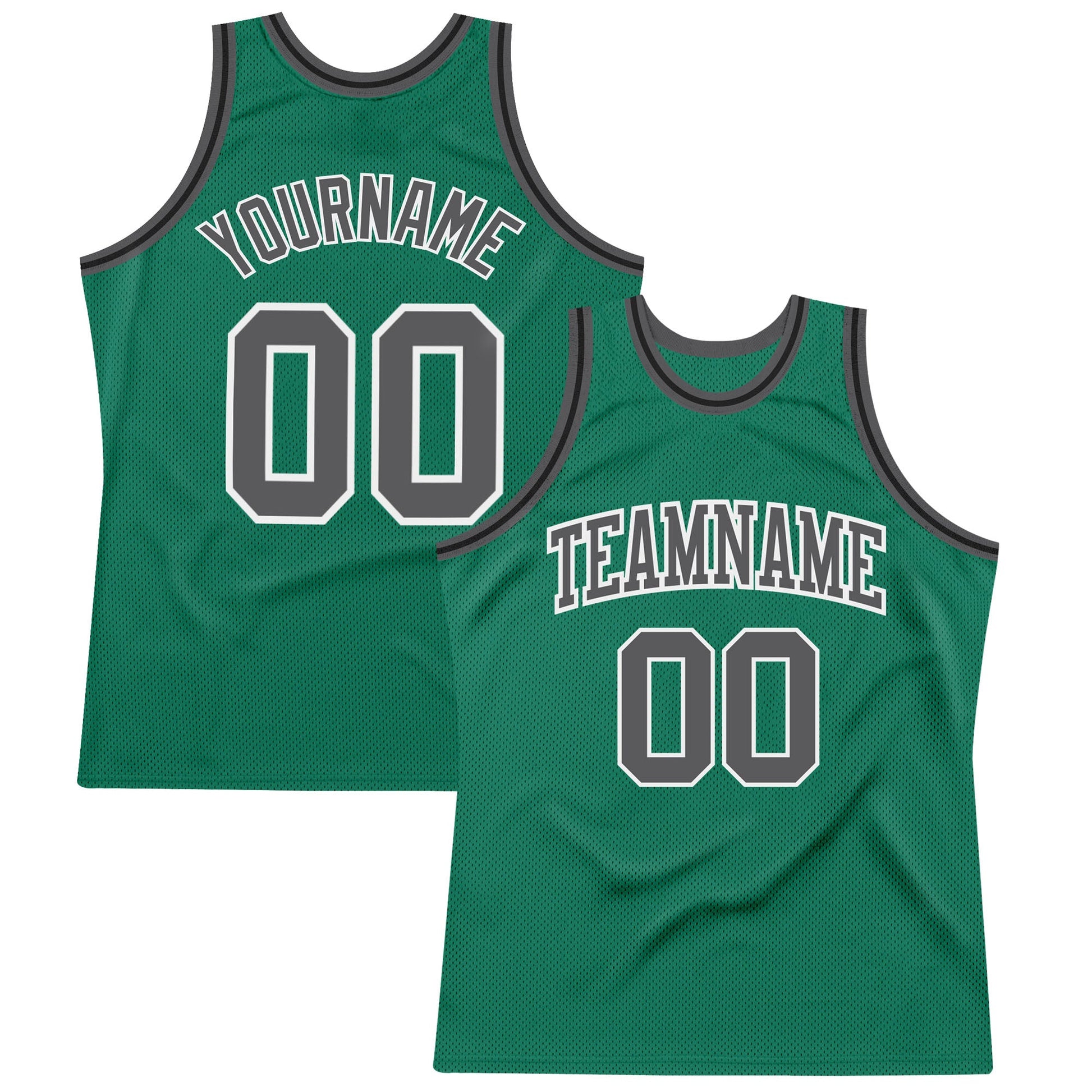 Custom Kelly Green Steel Gray-White Authentic Throwback Basketball Jersey - Main View