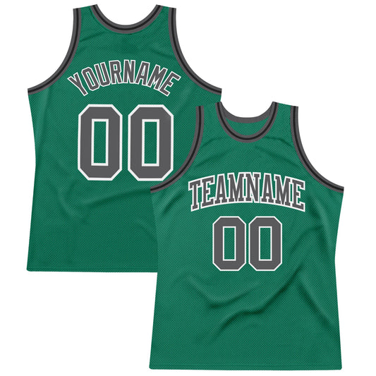 Custom Kelly Green Steel Gray-White Authentic Throwback Basketball Jersey - Main View