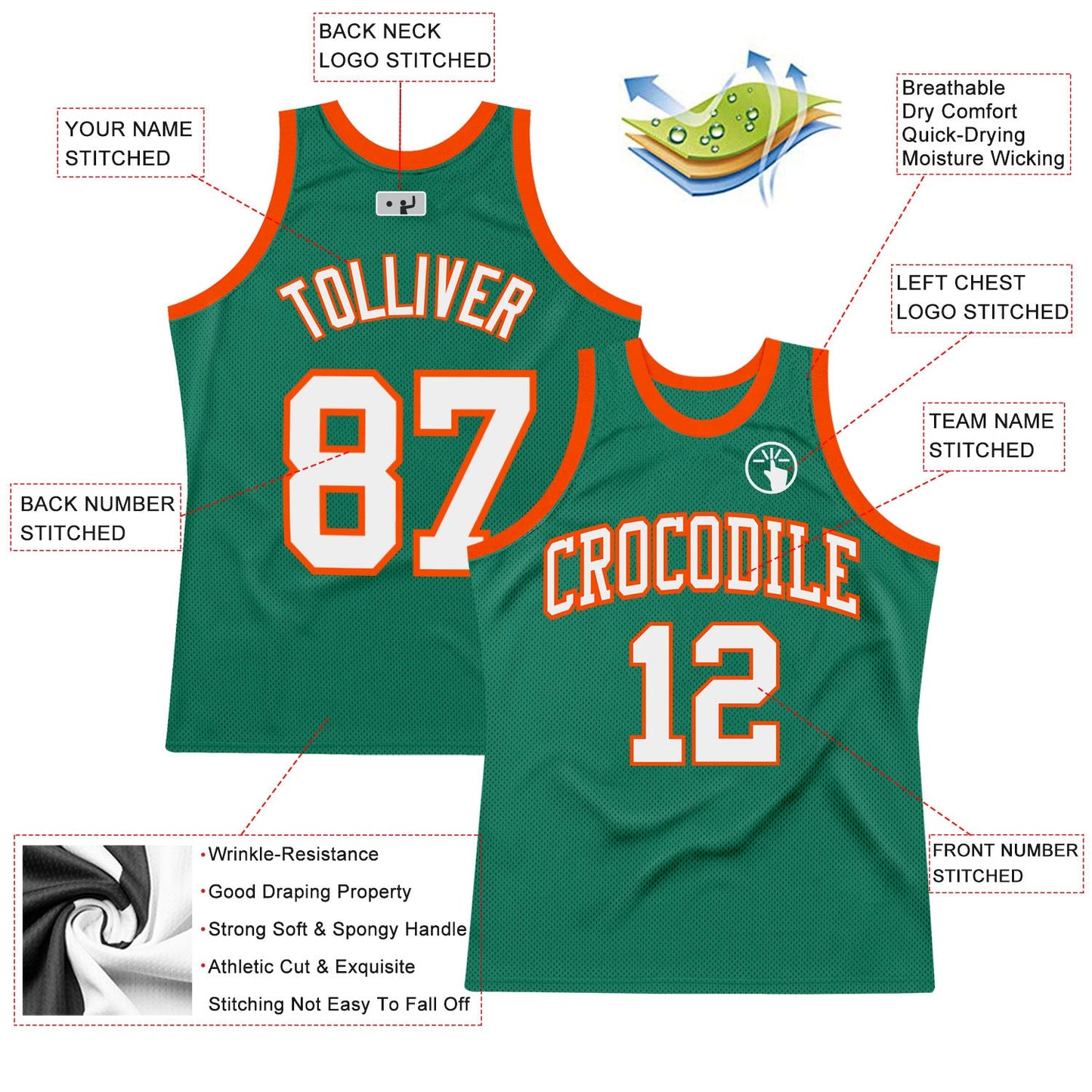 Custom Kelly Green White-Orange Authentic Throwback Basketball Jersey view 2