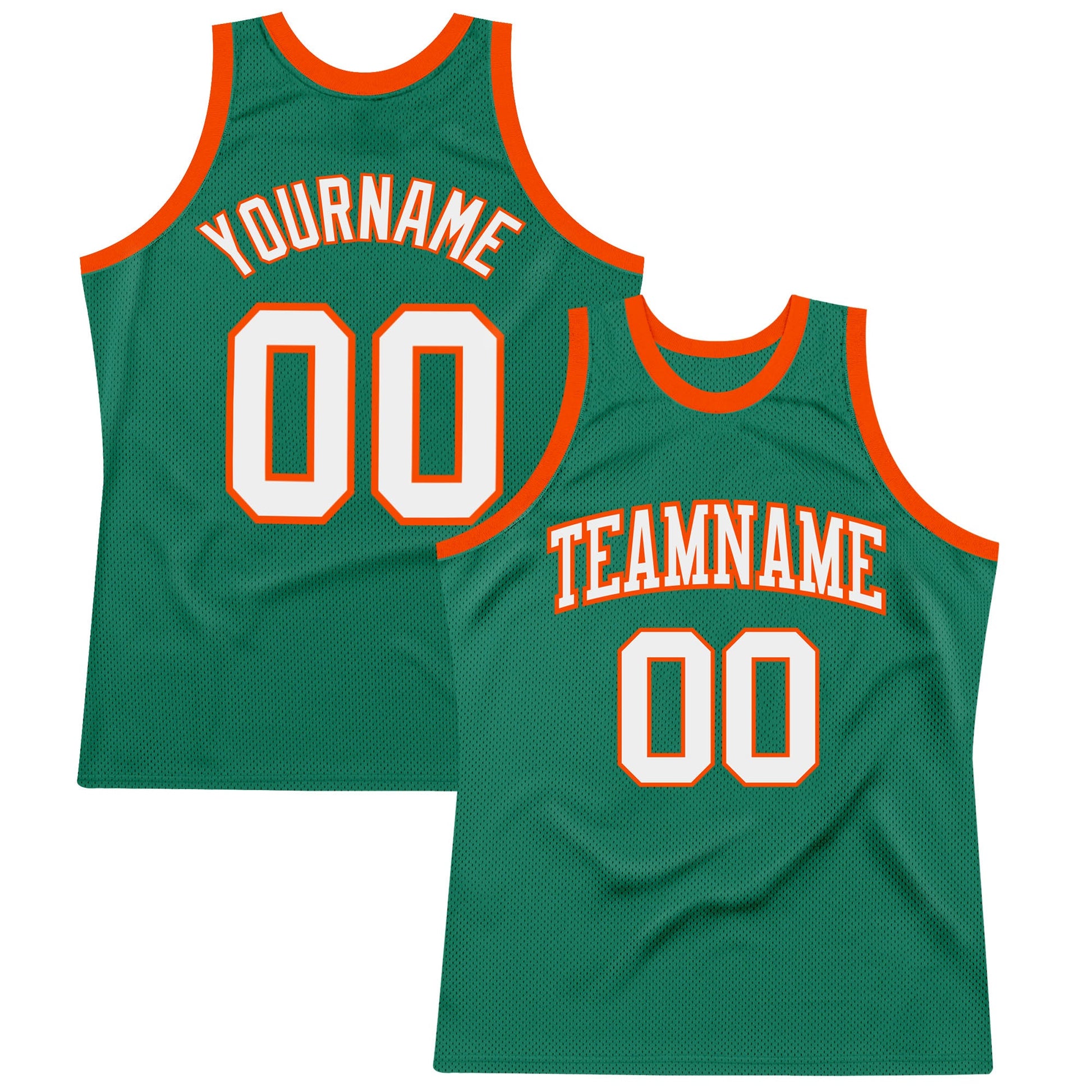 Custom Kelly Green White-Orange Authentic Throwback Basketball Jersey - Main View