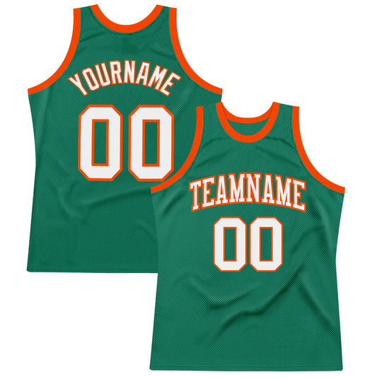 Custom Kelly Green White-Orange Authentic Throwback Basketball Jersey - Main View