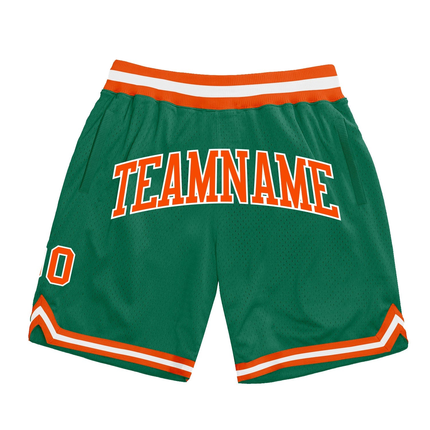 Custom Kelly Green Orange-White Authentic Throwback Basketball Shorts - Main View