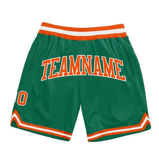Custom Kelly Green Orange-White Authentic Throwback Basketball Shorts - Main View