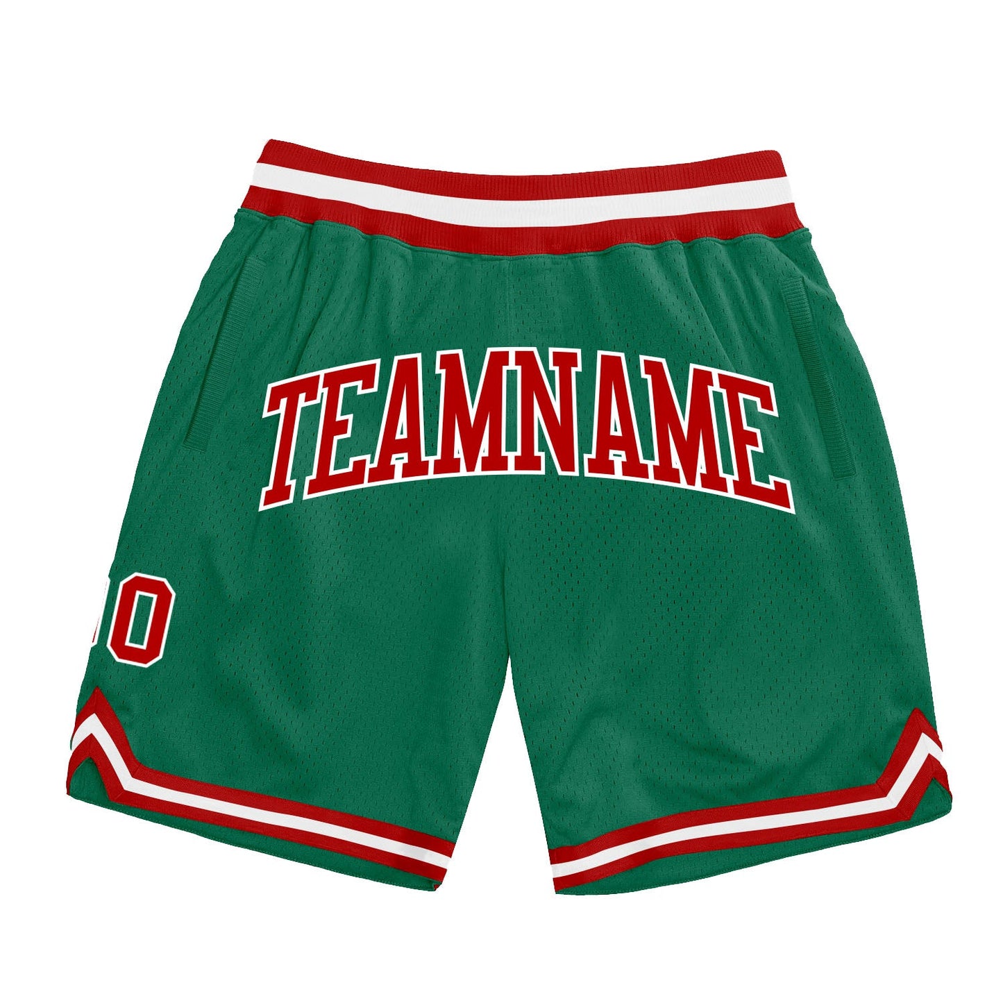Custom Kelly Green Red-White Authentic Throwback Basketball Shorts - Main View