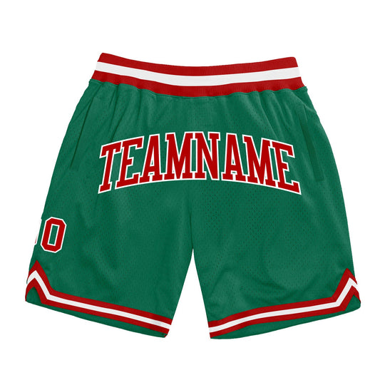 Custom Kelly Green Red-White Authentic Throwback Basketball Shorts - Main View