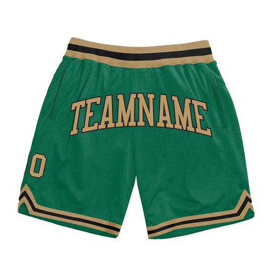 Custom Kelly Green Old Gold-Black Authentic Throwback Basketball Shorts - Main View