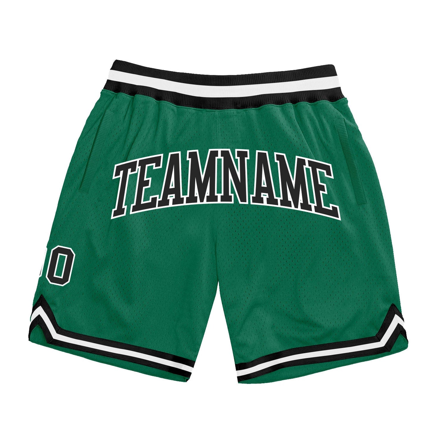 Custom Kelly Green Black-White Authentic Throwback Basketball Shorts - Main View