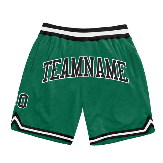 Custom Kelly Green Black-White Authentic Throwback Basketball Shorts - Main View