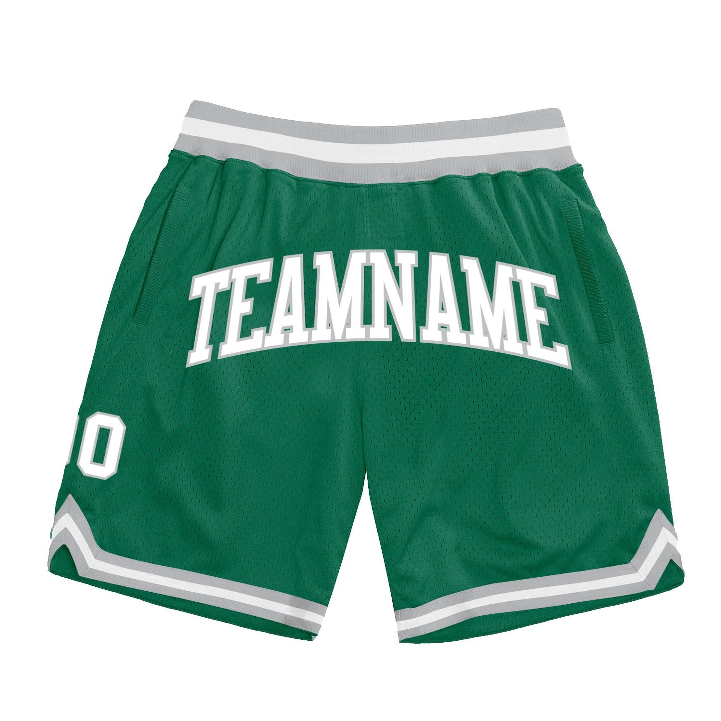 Custom Kelly Green White-Gray Authentic Throwback Basketball Shorts - Main View