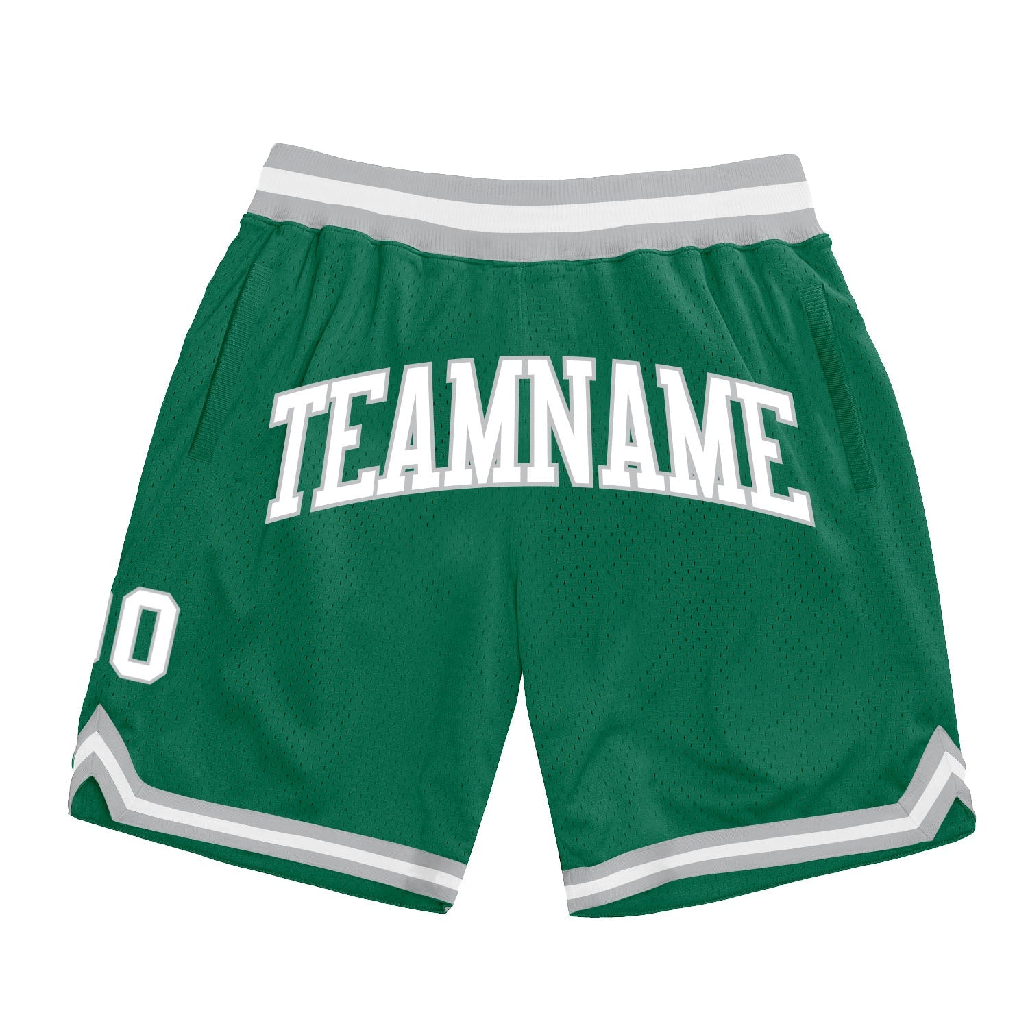 Custom Kelly Green White-Gray Authentic Throwback Basketball Shorts - Main View