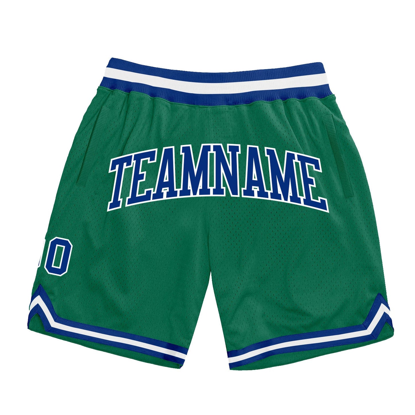 Custom Kelly Green Royal-White Authentic Throwback Basketball Shorts - Main View