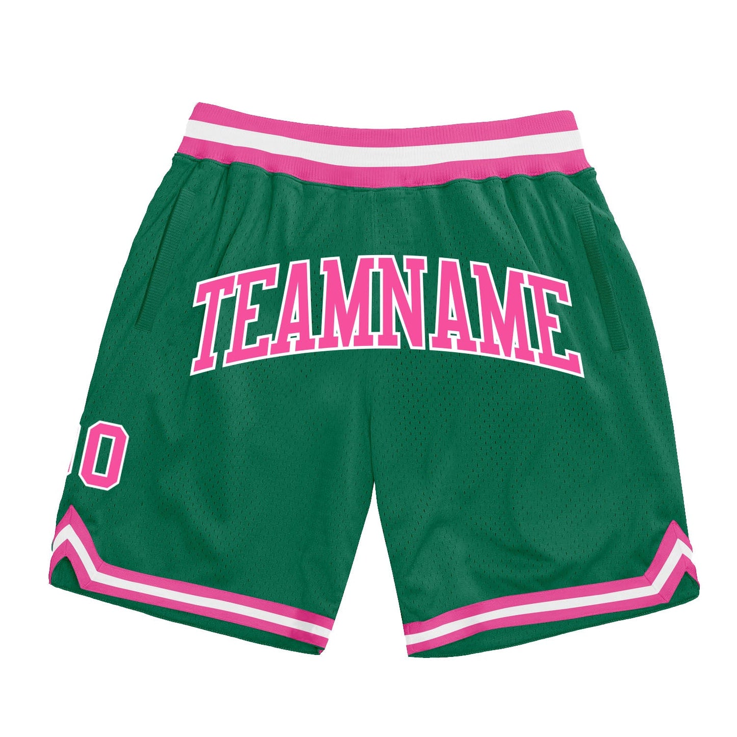 Custom Kelly Green Pink-White Authentic Throwback Basketball Shorts - Main View