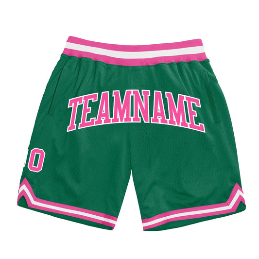 Custom Kelly Green Pink-White Authentic Throwback Basketball Shorts - Main View