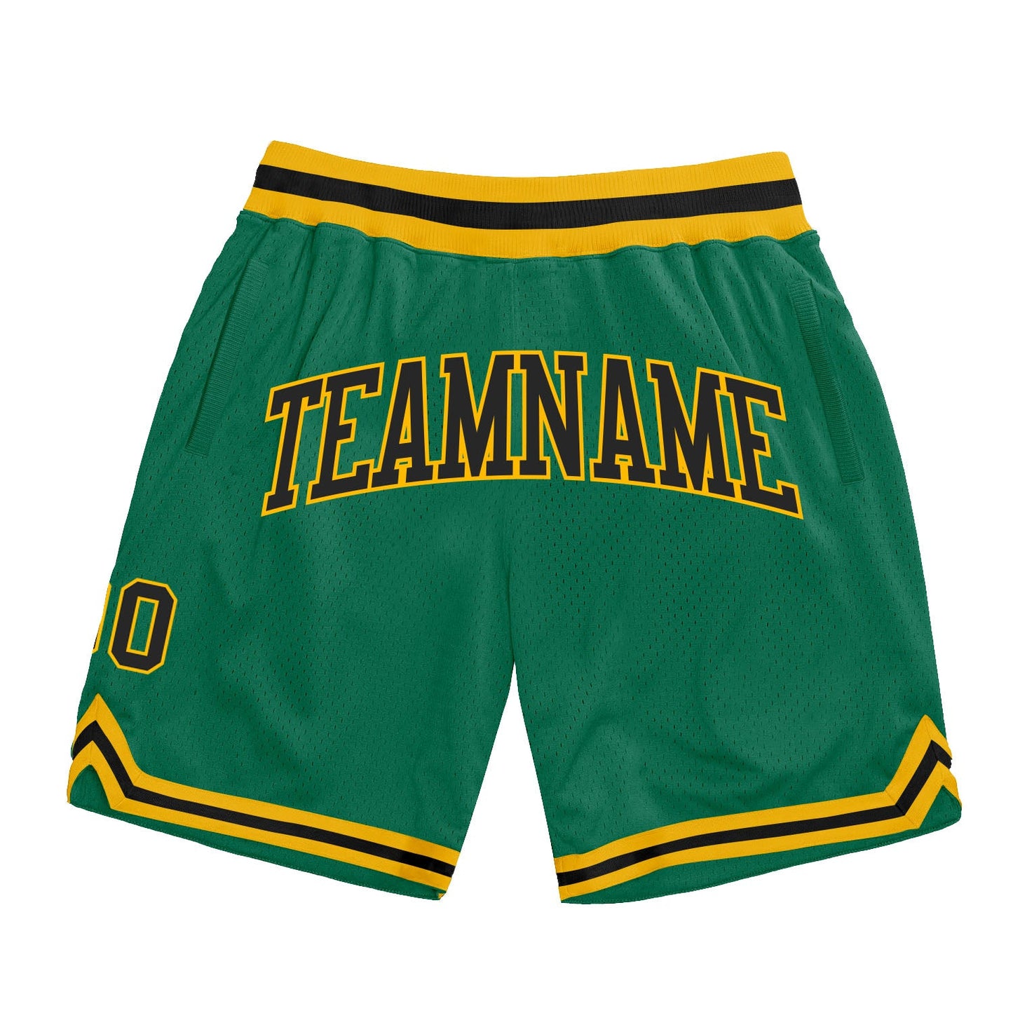 Custom Kelly Green Black-Gold Authentic Throwback Basketball Shorts - Main View