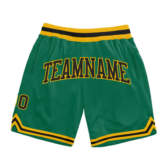 Custom Kelly Green Black-Gold Authentic Throwback Basketball Shorts - Main View