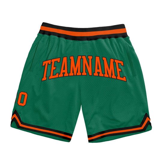 Custom Kelly Green Orange-Black Authentic Throwback Basketball Shorts - Main View