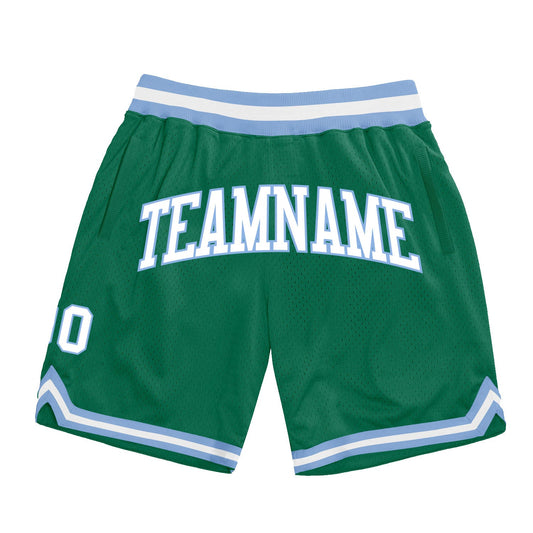 Custom Kelly Green White-Light Blue Authentic Throwback Basketball Shorts - Main View