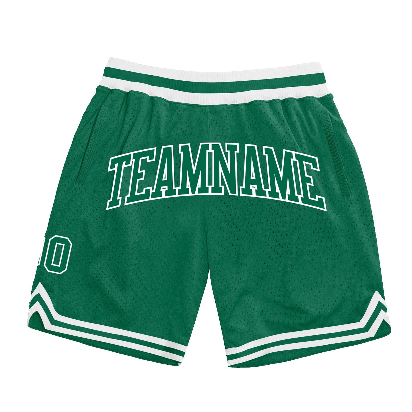 Custom Kelly Green Kelly Green-White Authentic Throwback Basketball Shorts - Main View