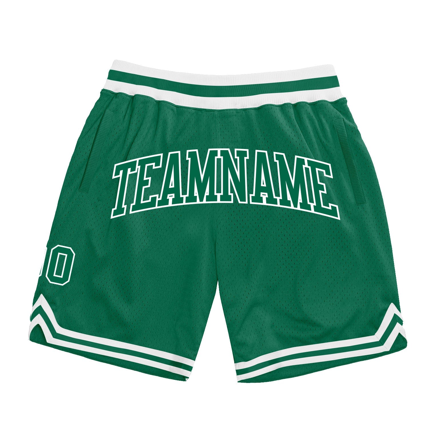 Custom Kelly Green Kelly Green-White Authentic Throwback Basketball Shorts - Main View