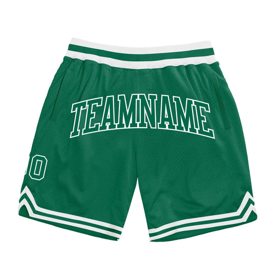 Custom Kelly Green Kelly Green-White Authentic Throwback Basketball Shorts - Main View
