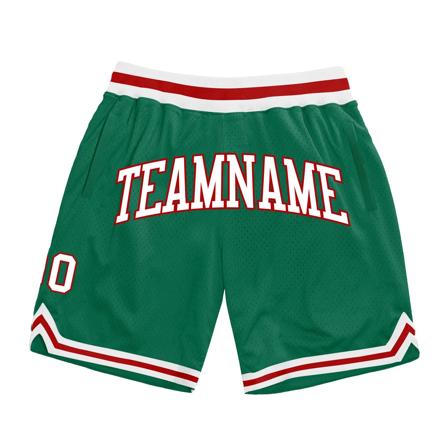 Custom Kelly Green White-Red Authentic Throwback Basketball Shorts - Main View