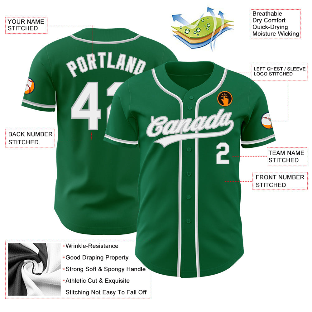 Custom Kelly Green White-Gray Authentic Baseball Jersey view 3