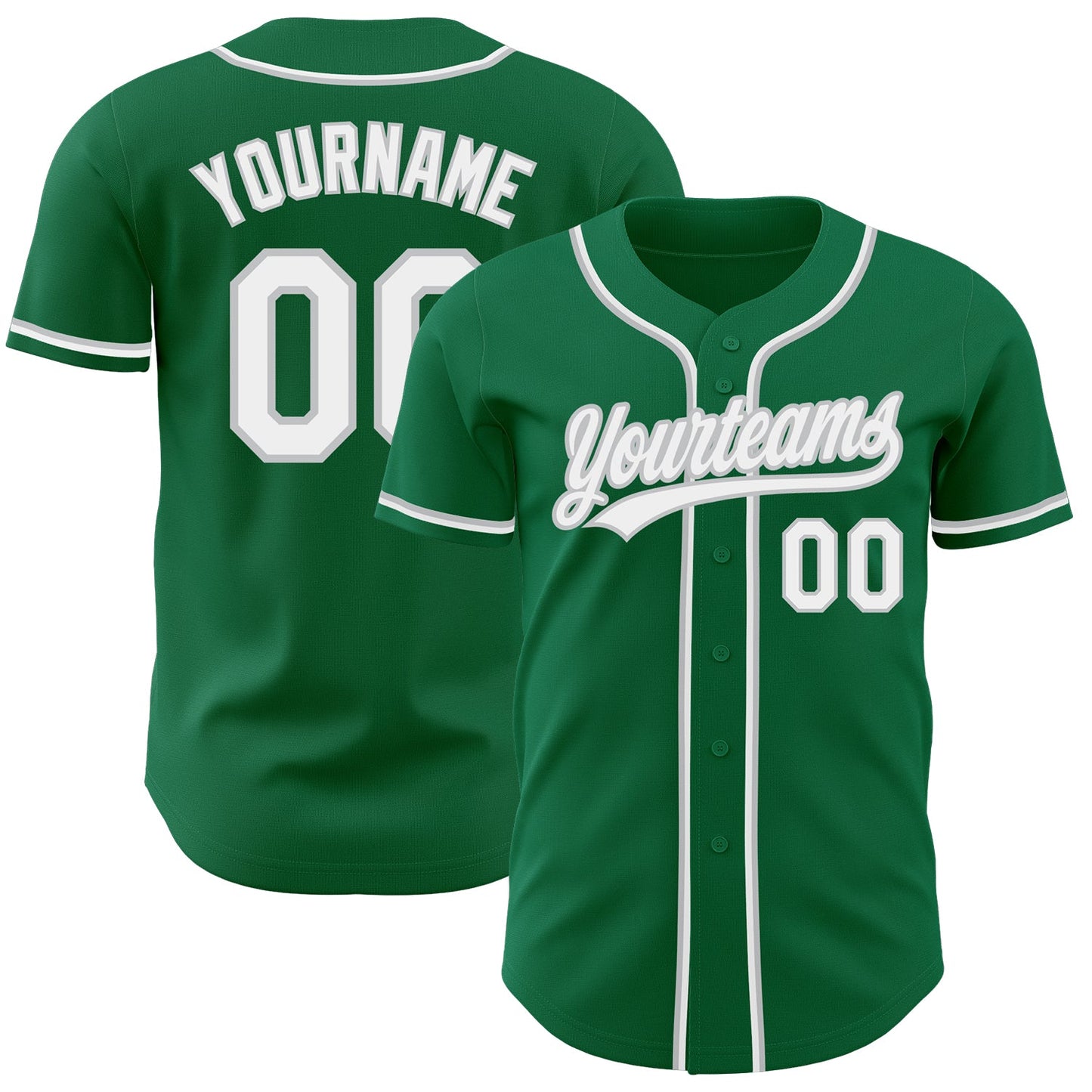 Custom Kelly Green White-Gray Authentic Baseball Jersey - Main View
