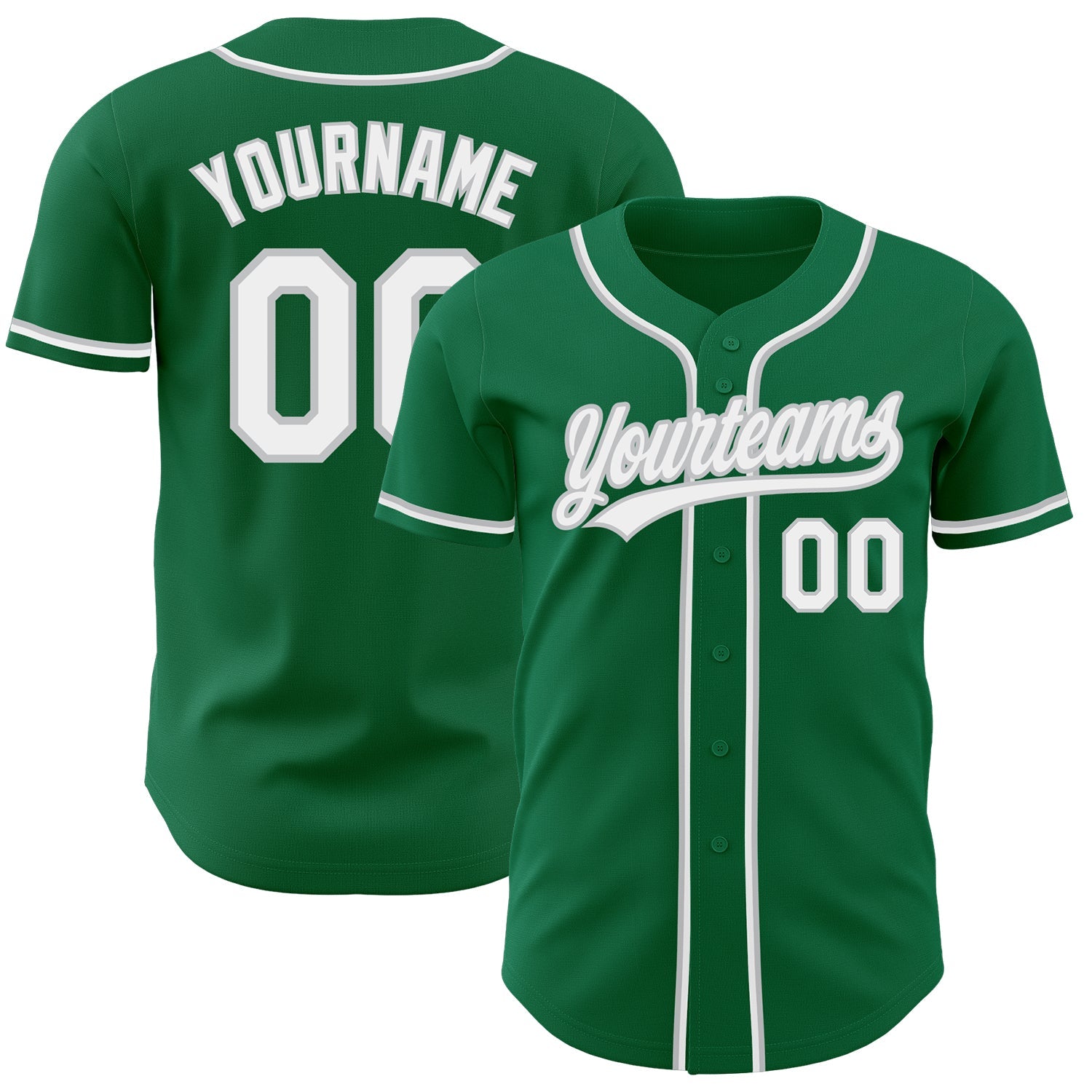 Custom Kelly Green White-Gray Authentic Baseball Jersey - Main View